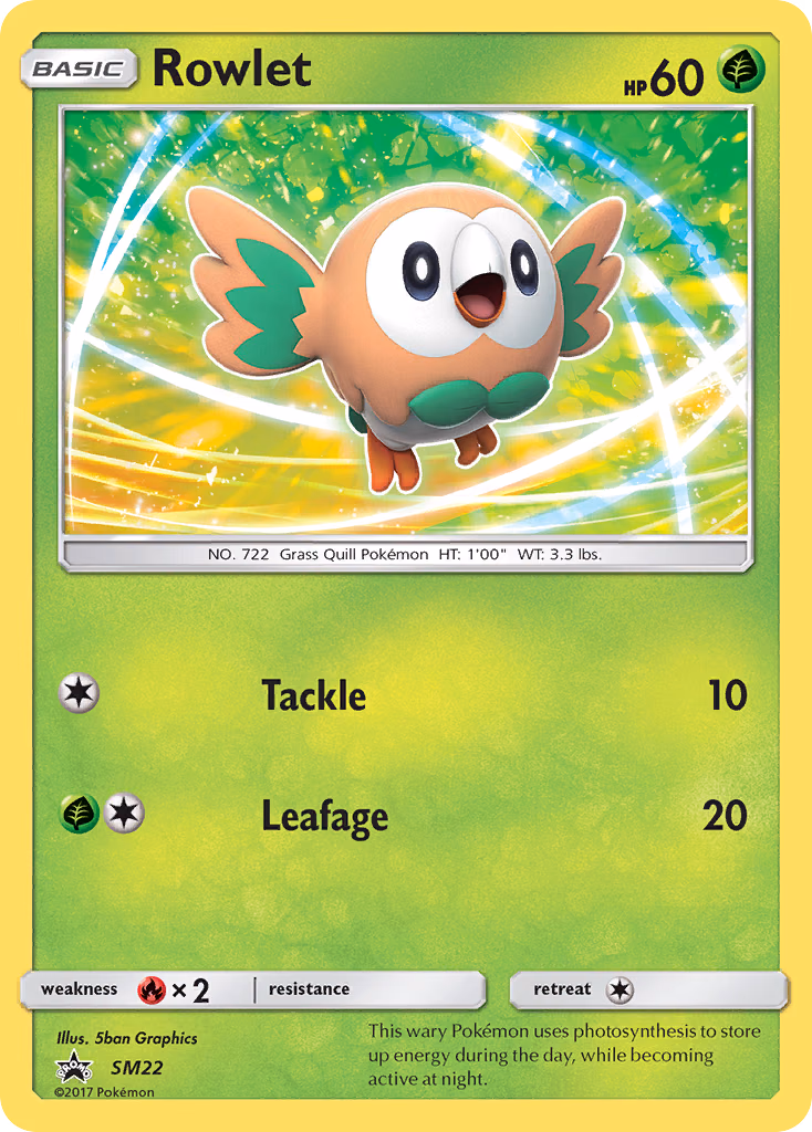 Rowlet Pokemon card (SM22, SM Black Star Promos)