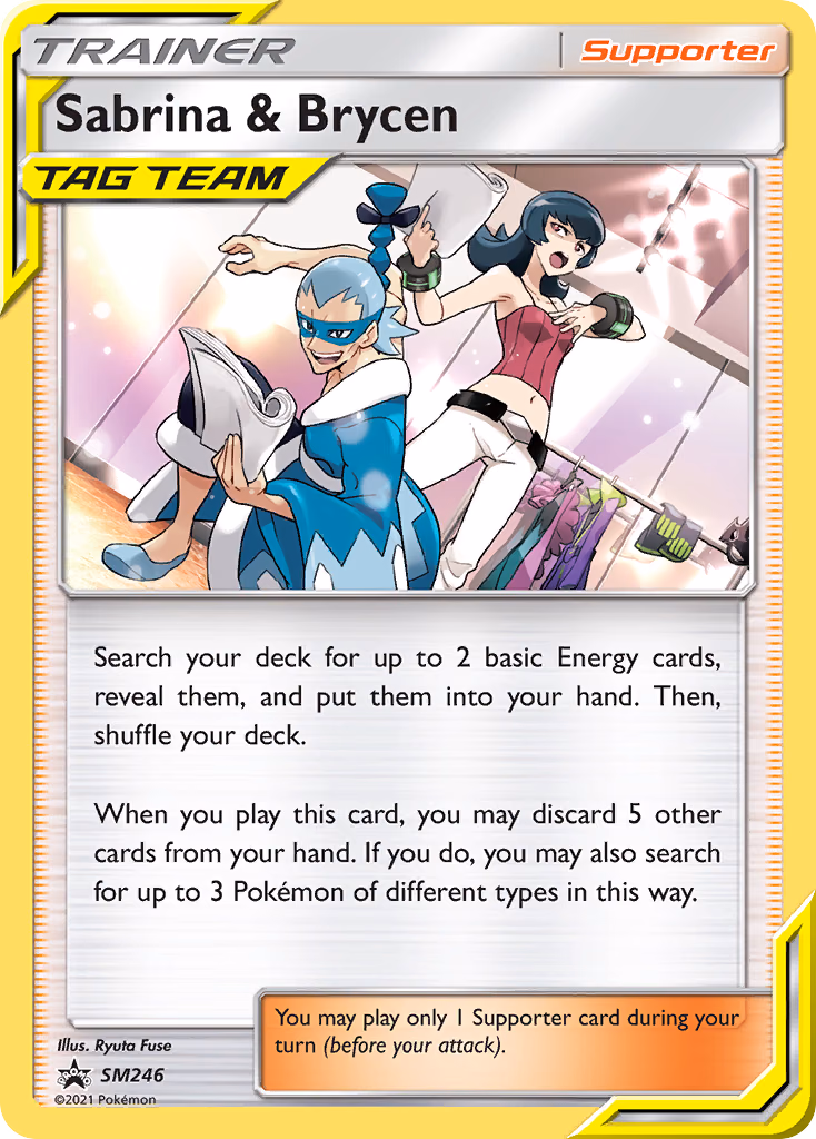 Sabrina & Brycen Pokemon card (SM246, SM Black Star Promos)