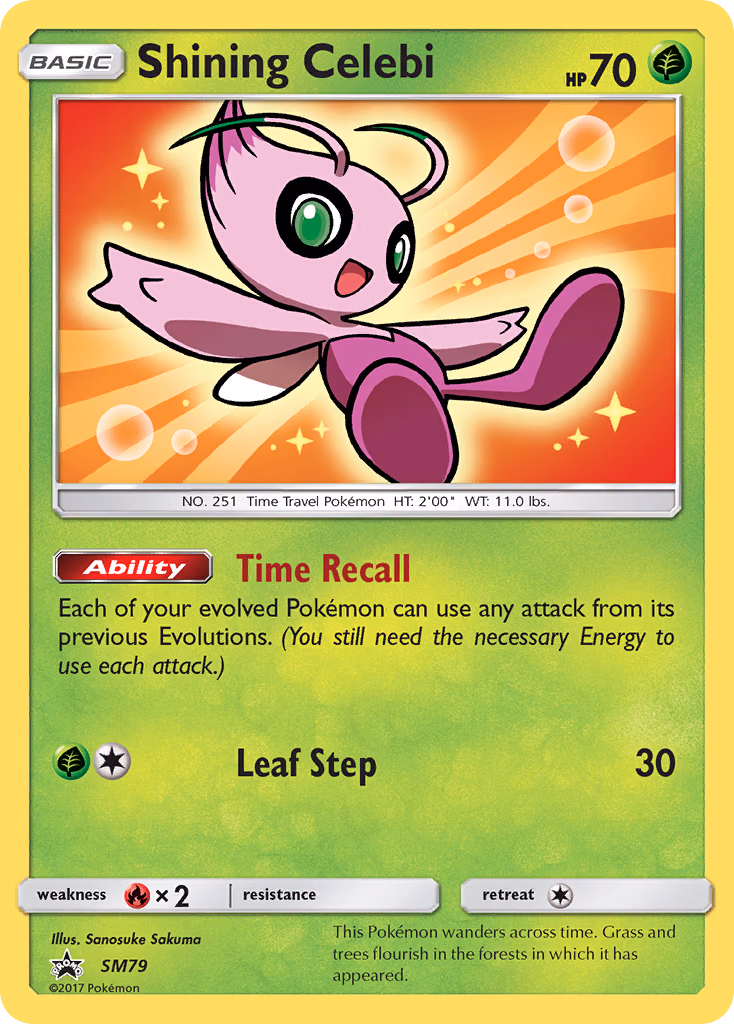 Shining Celebi Pokemon card (SM79, SM Black Star Promos)