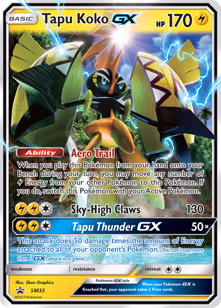 Tapu Koko-GX Pokemon card (SM33, SM Black Star Promos)