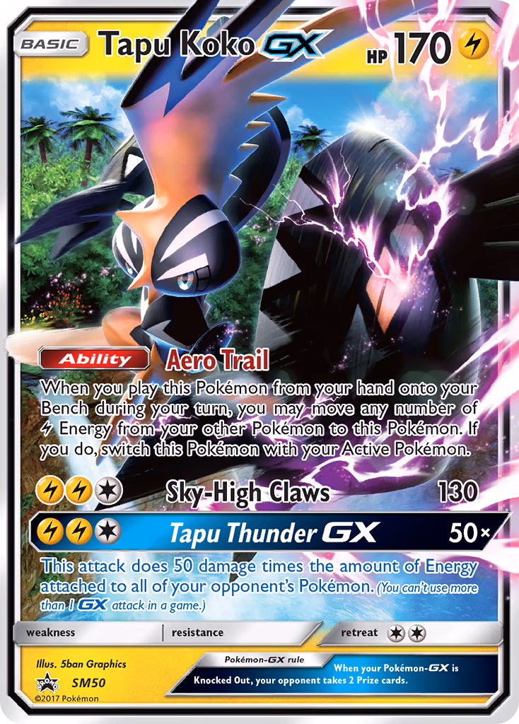 Tapu Koko-GX Pokemon card (SM50, SM Black Star Promos)
