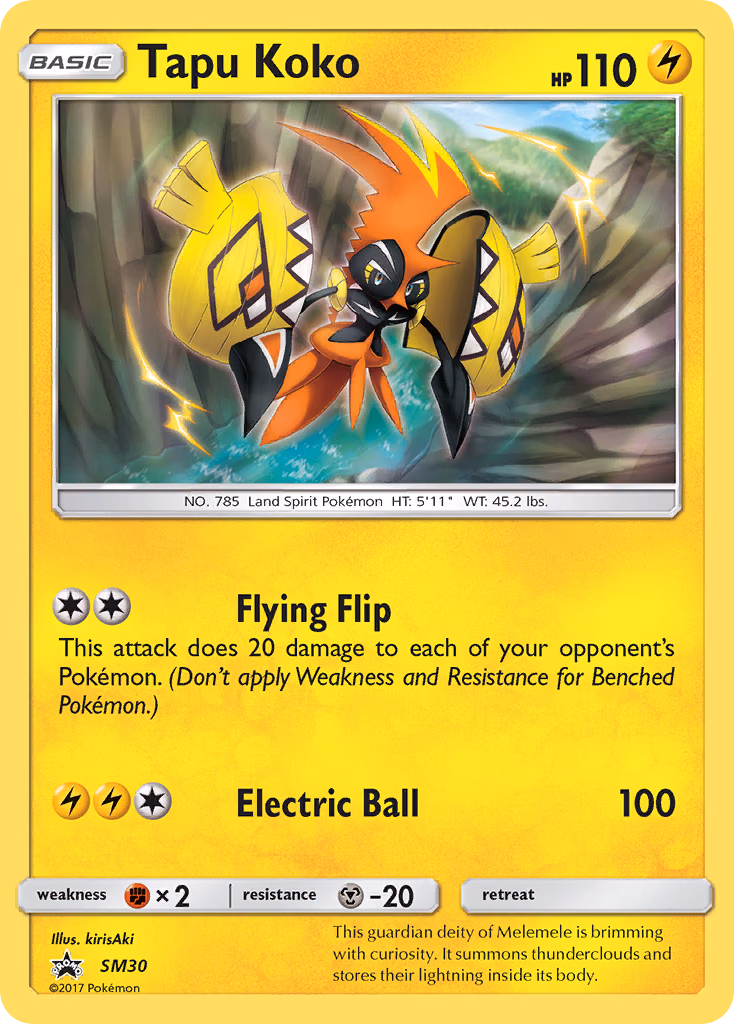 Tapu Koko Pokemon card (SM30, SM Black Star Promos)