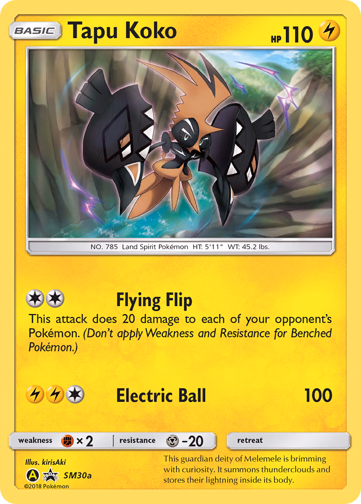 Tapu Koko Pokemon card (SM30a, SM Black Star Promos)
