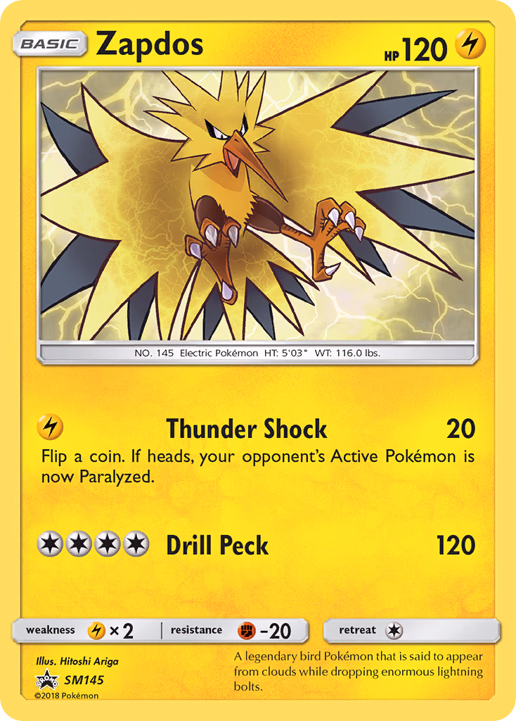 Zapdos Pokemon card (SM145, SM Black Star Promos)