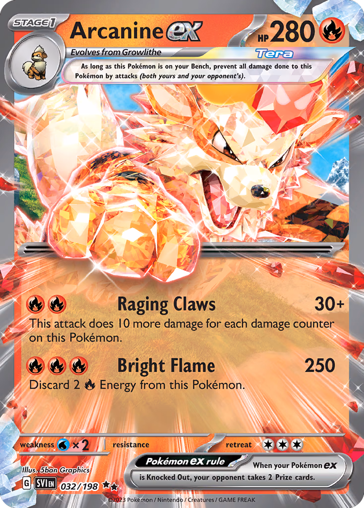 Arcanine ex Pokemon card (032/198, Scarlet & Violet)
