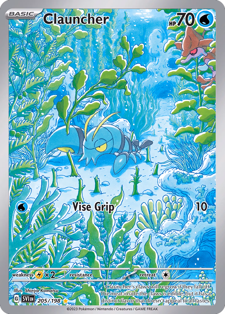 Clauncher Pokemon card (205/198, Scarlet & Violet)