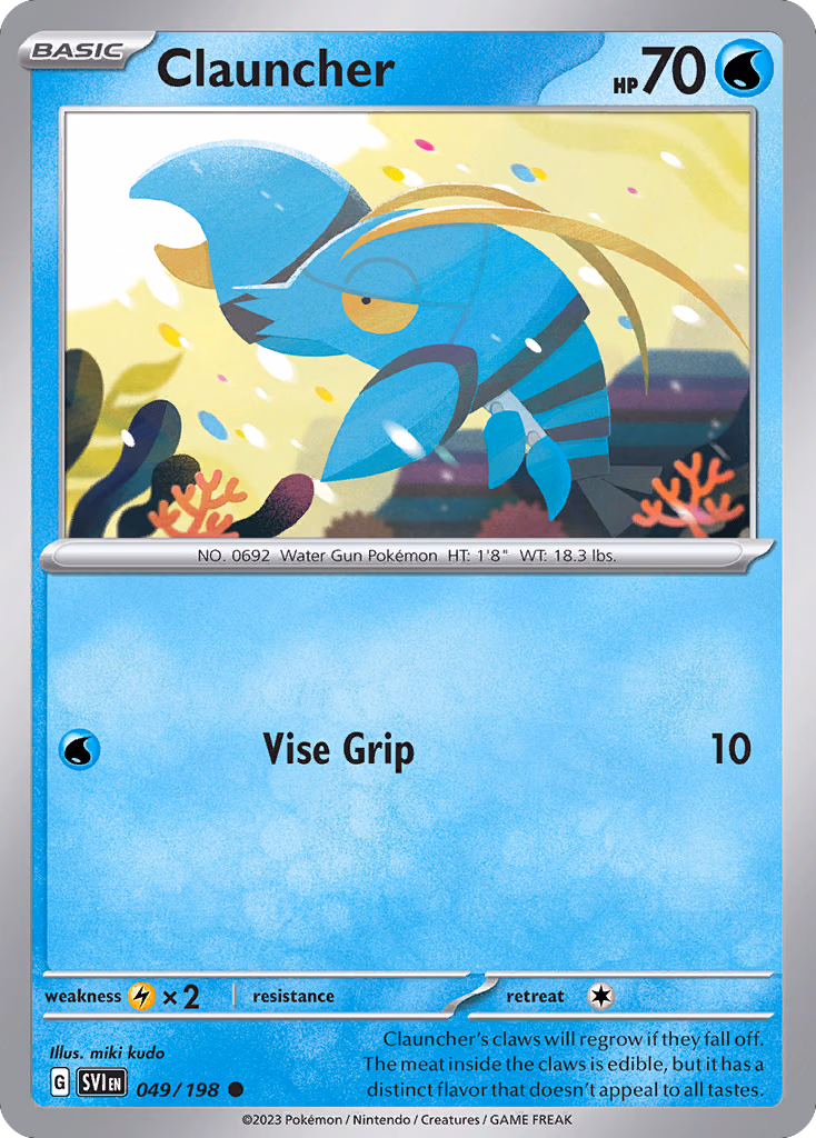 Clauncher Pokemon card (049/198, Scarlet & Violet)