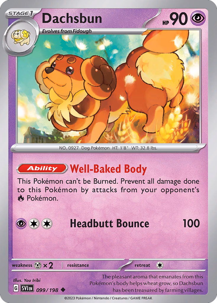 Dachsbun Pokemon card (099/198, Scarlet & Violet)