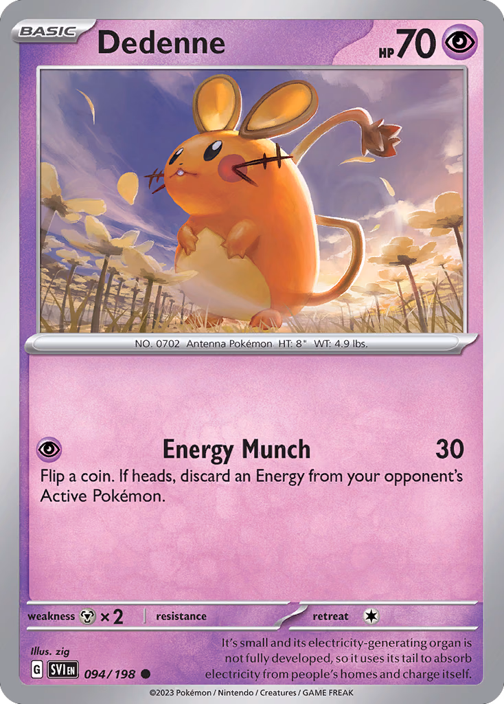 Dedenne Pokemon card (094/198, Scarlet & Violet)