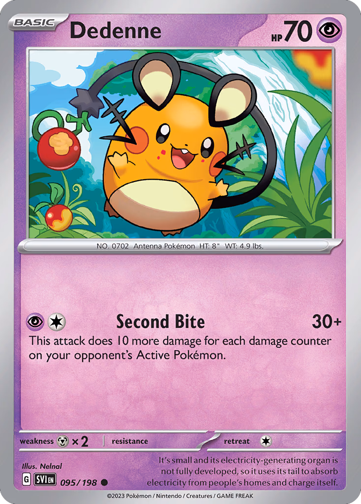 Dedenne Pokemon card (095/198, Scarlet & Violet)