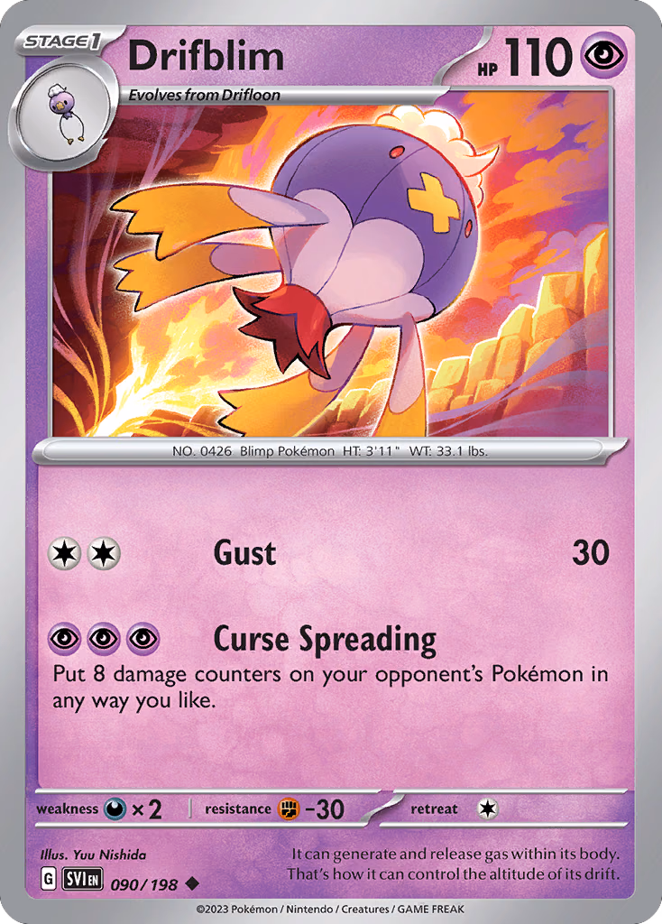 Drifblim Pokemon card (090/198, Scarlet & Violet)