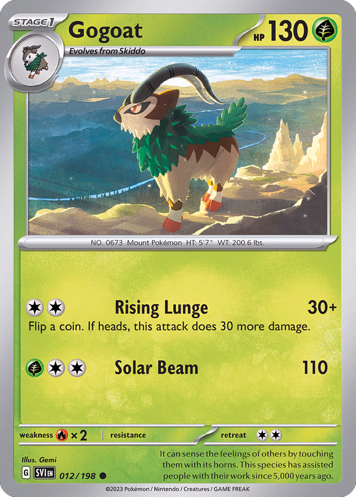 Gogoat Pokemon card (012/198, Scarlet & Violet)
