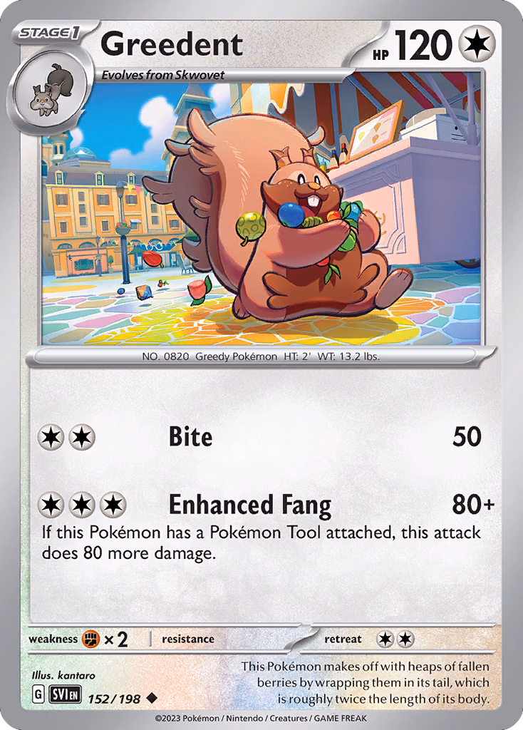 Greedent Pokemon card (152/198, Scarlet & Violet)