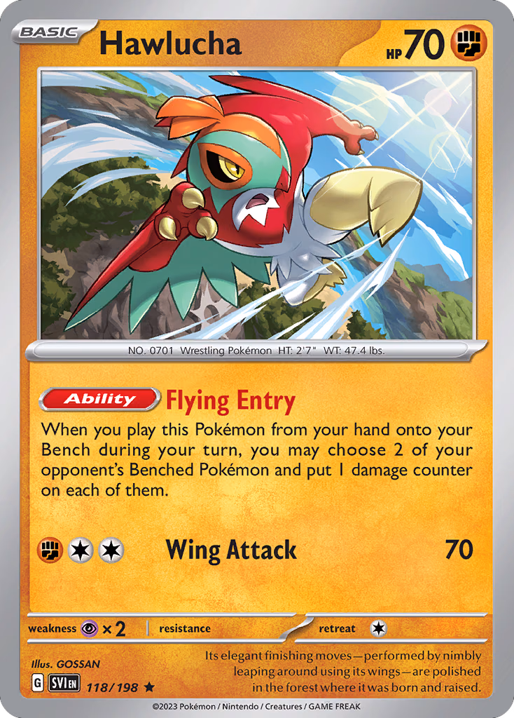 Hawlucha Pokemon card (118/198, Scarlet & Violet)