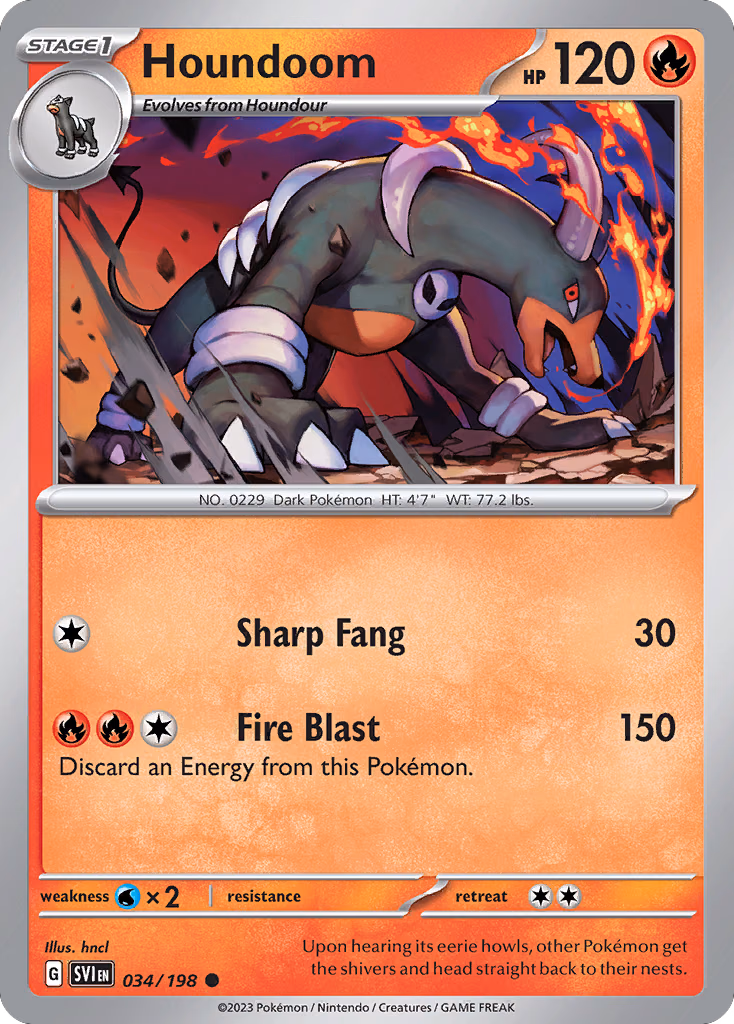 Houndoom Pokemon card (034/198, Scarlet & Violet)