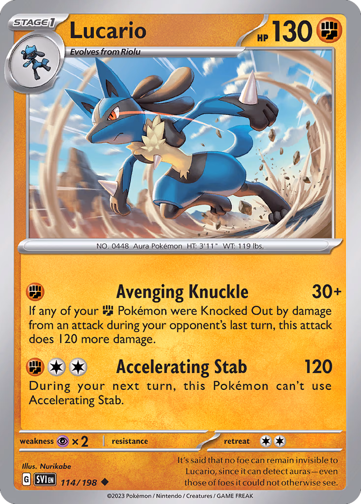 Lucario Pokemon card (114/198, Scarlet & Violet)