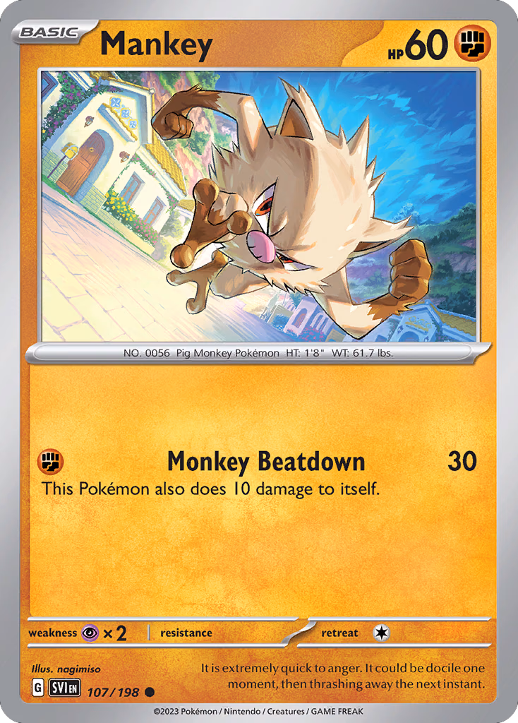 Mankey Pokemon card (107/198, Scarlet & Violet)
