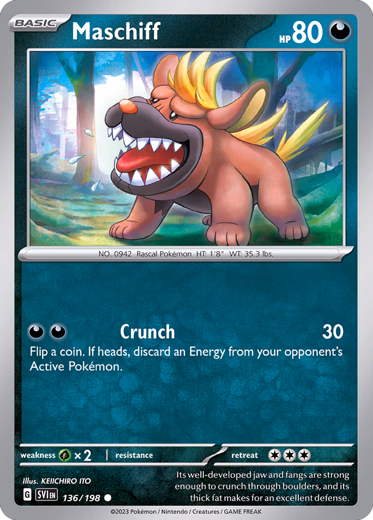 Maschiff Pokemon card (136/198, Scarlet & Violet)