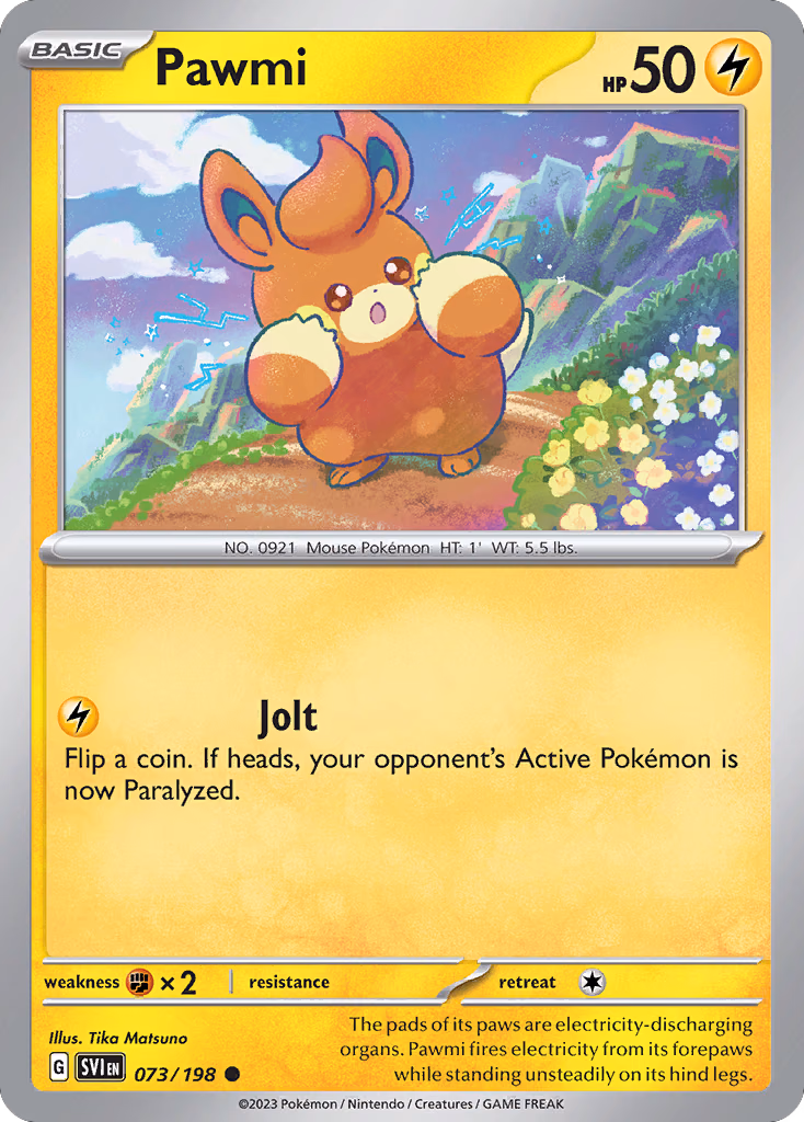 Pawmi Pokemon card (073/198, Scarlet & Violet)