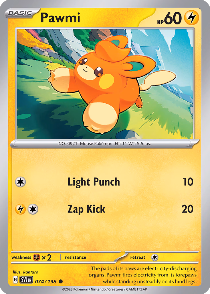 Pawmi Pokemon card (074/198, Scarlet & Violet)
