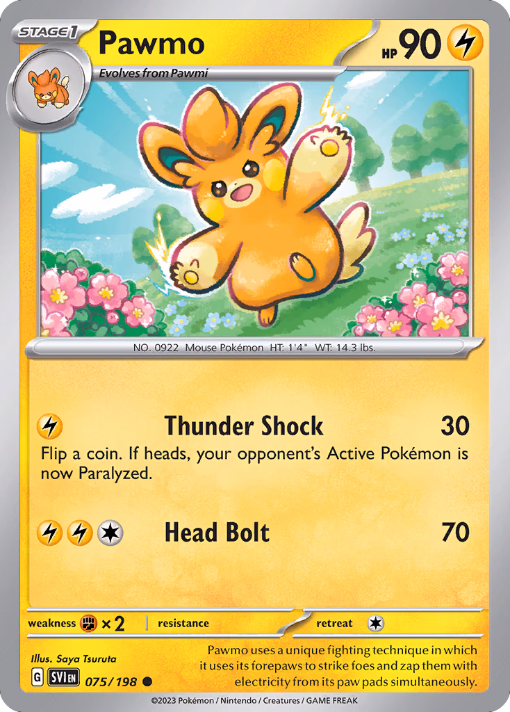 Pawmo Pokemon card (075/198, Scarlet & Violet)