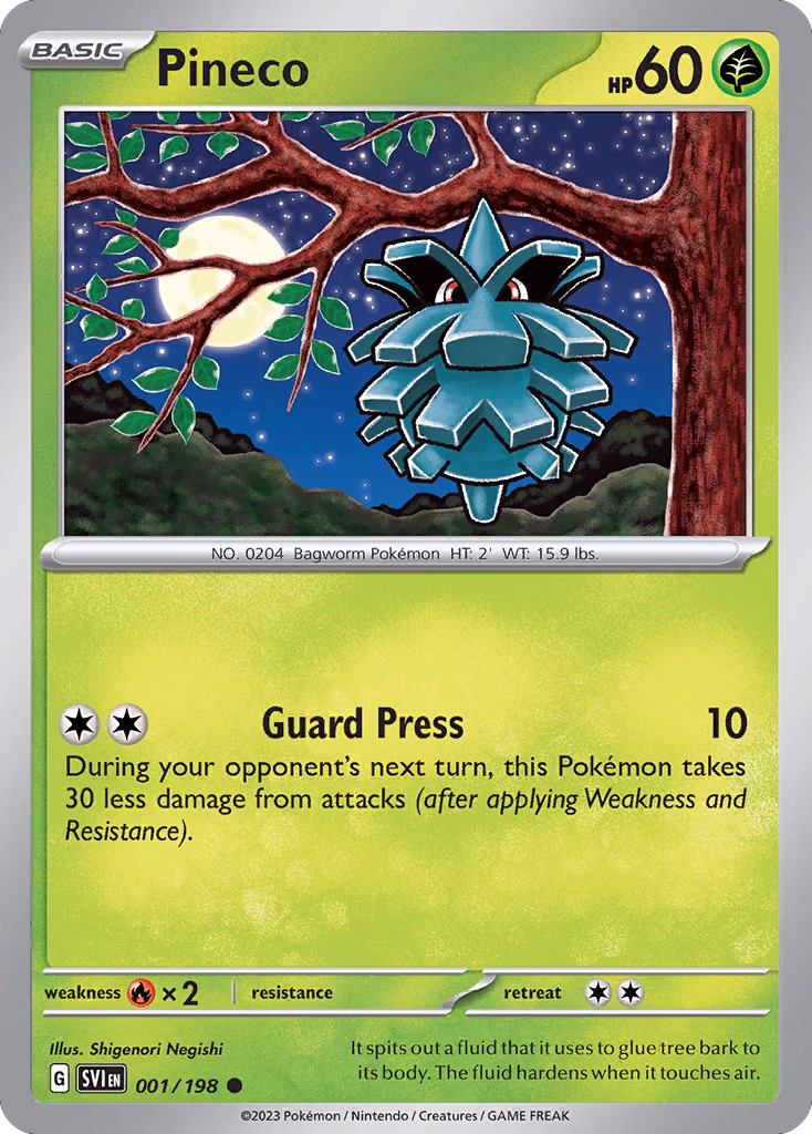 Pineco Pokemon card (001/198, Scarlet & Violet)