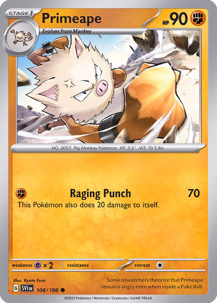 Primeape Pokemon card (108/198, Scarlet & Violet)