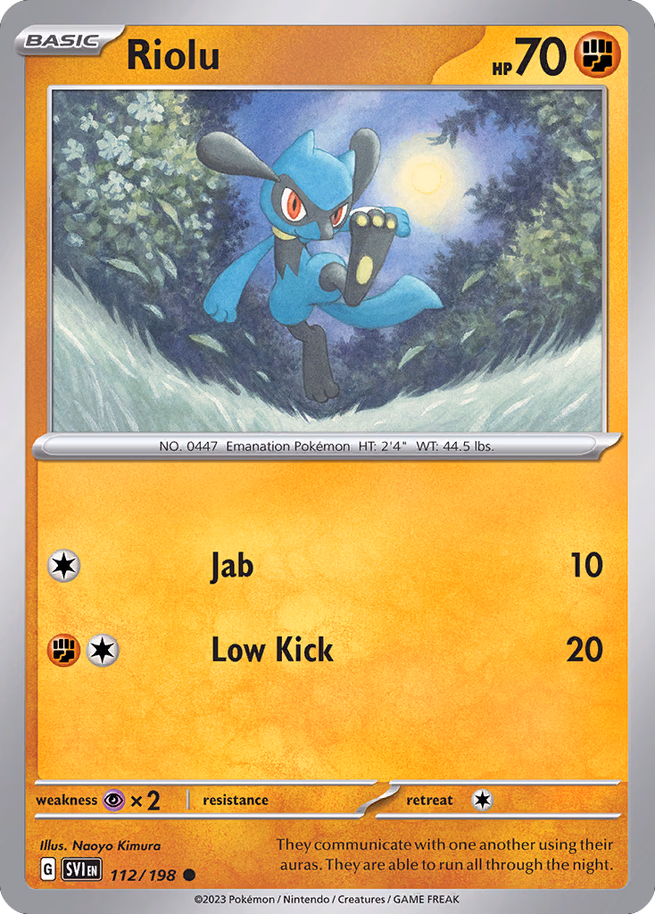 Riolu Pokemon card (112/198, Scarlet & Violet)