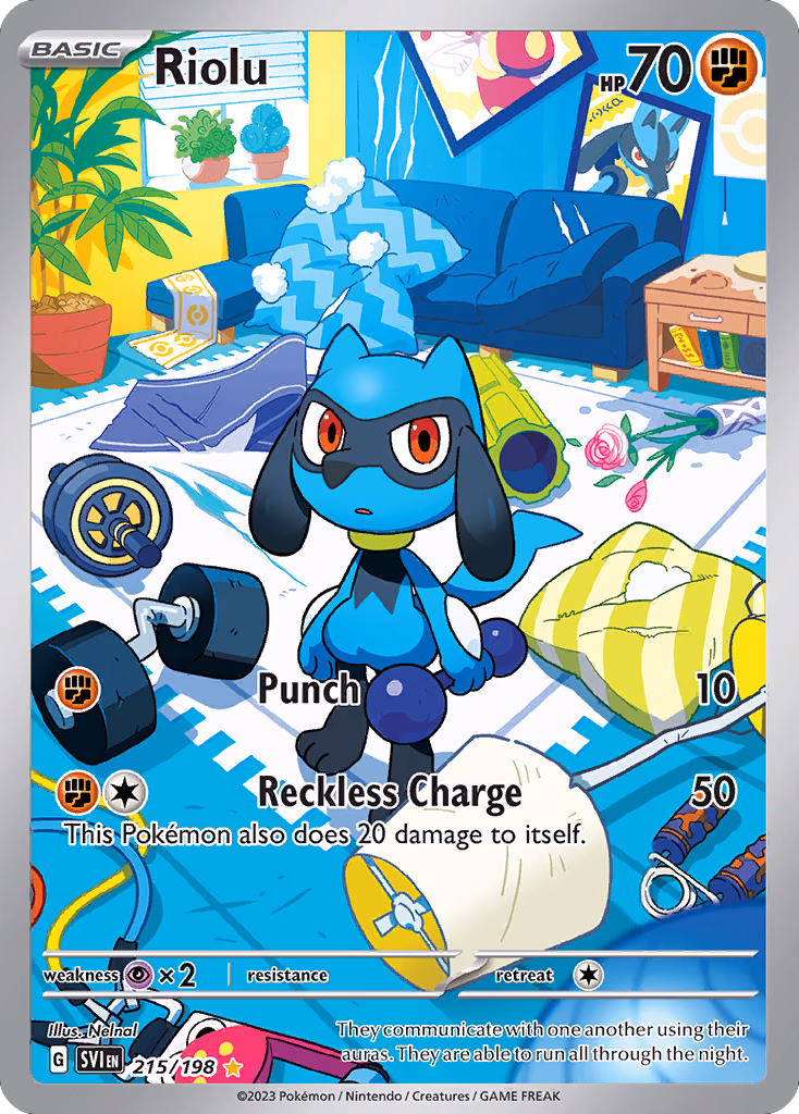 Riolu Pokemon card (215/198, Scarlet & Violet)
