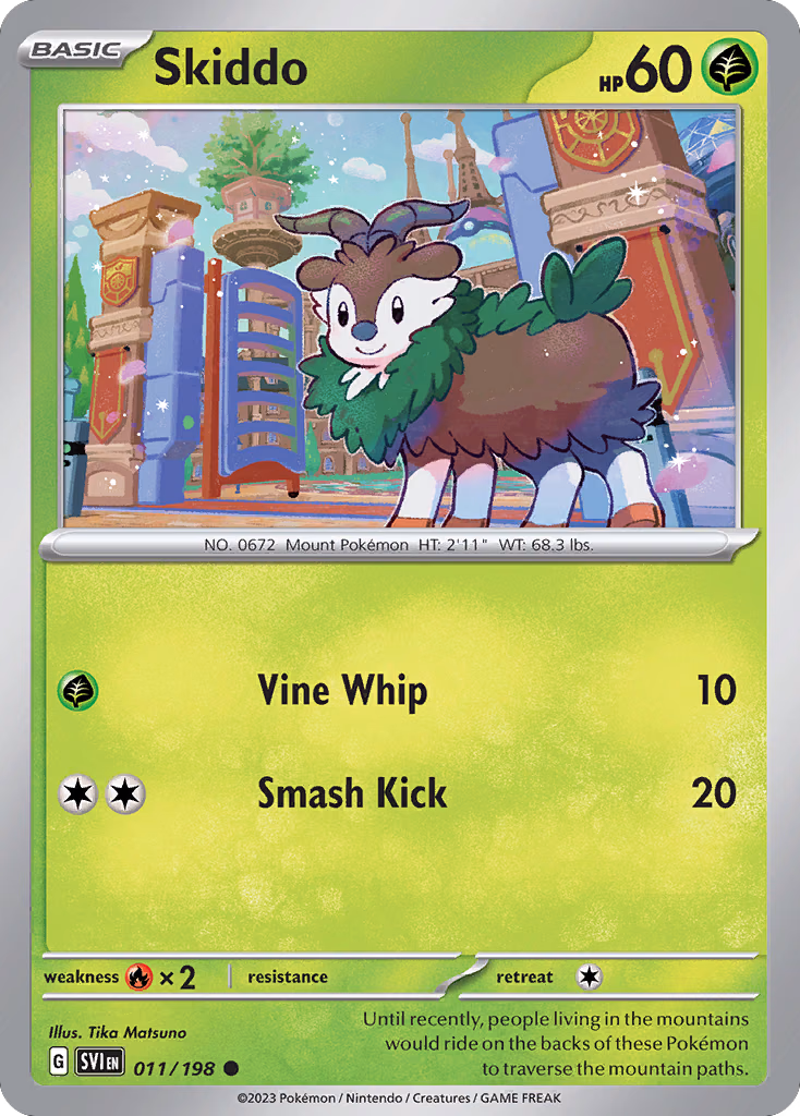 Skiddo Pokemon card (011/198, Scarlet & Violet)