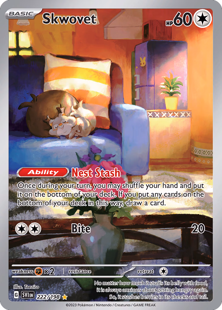 Skwovet Pokemon card (222/198, Scarlet & Violet)
