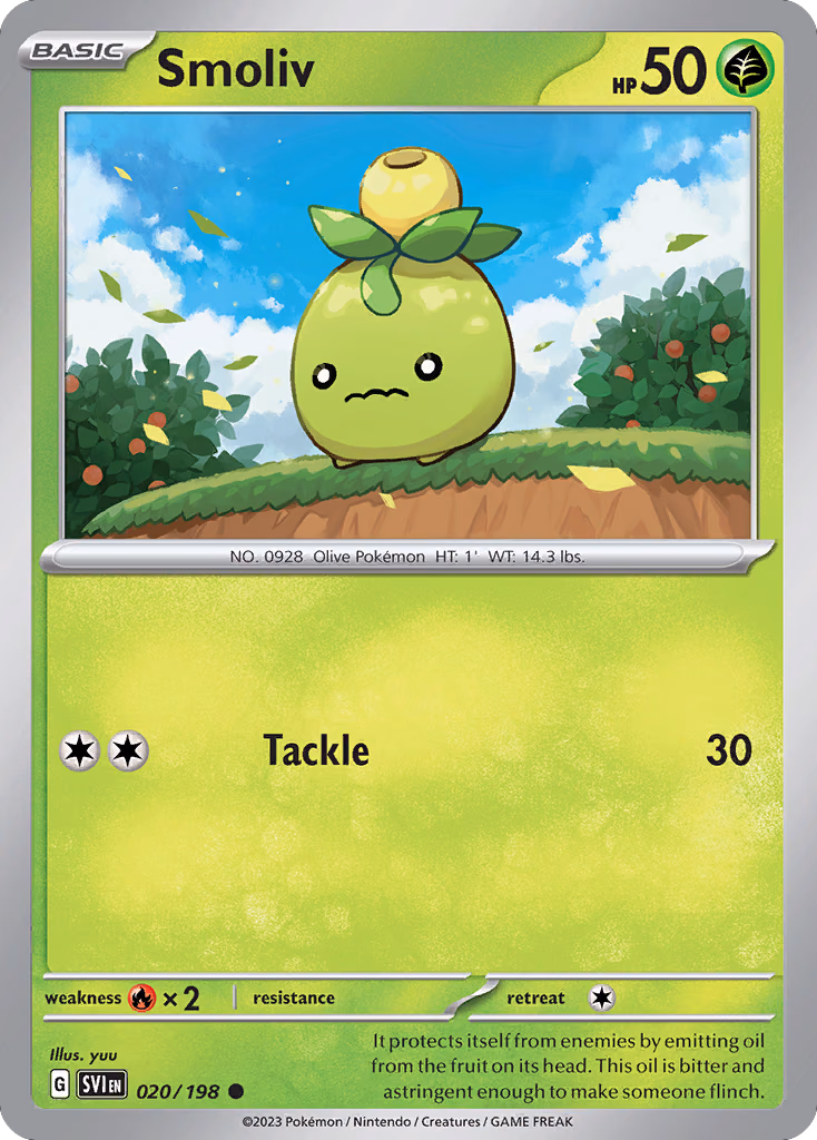 Smoliv Pokemon card (020/198, Scarlet & Violet)