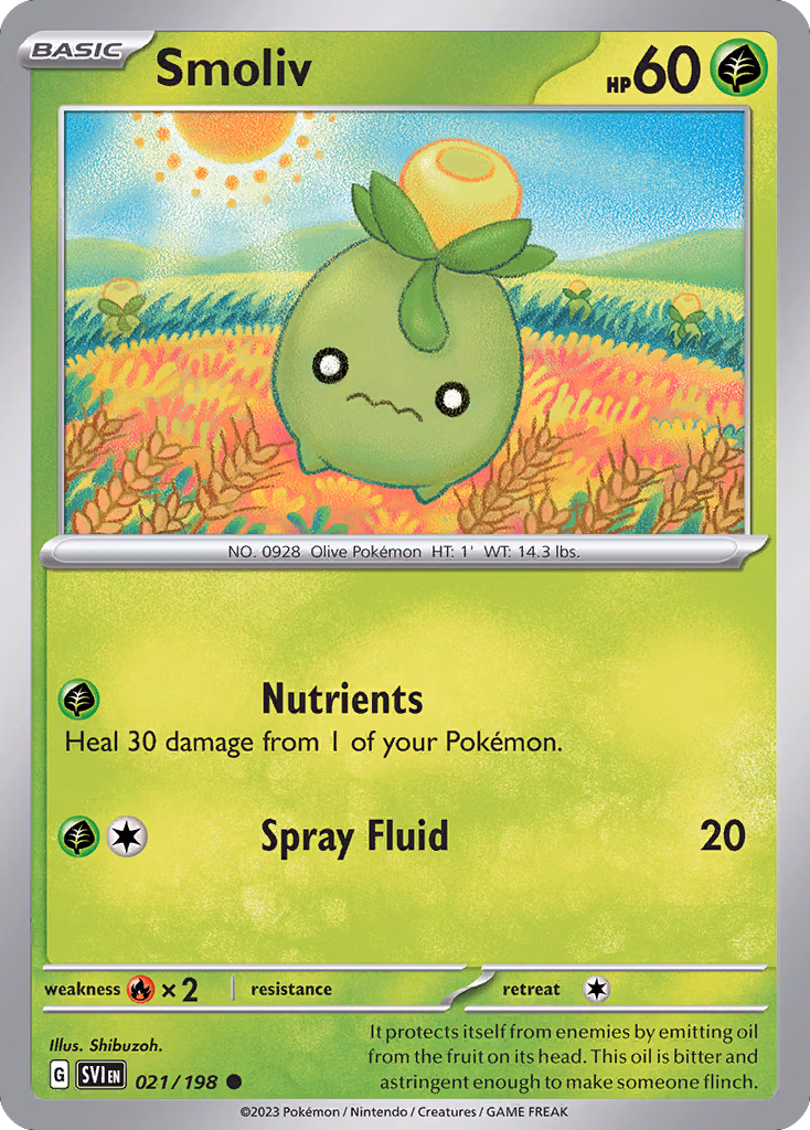 Smoliv Pokemon card (021/198, Scarlet & Violet)