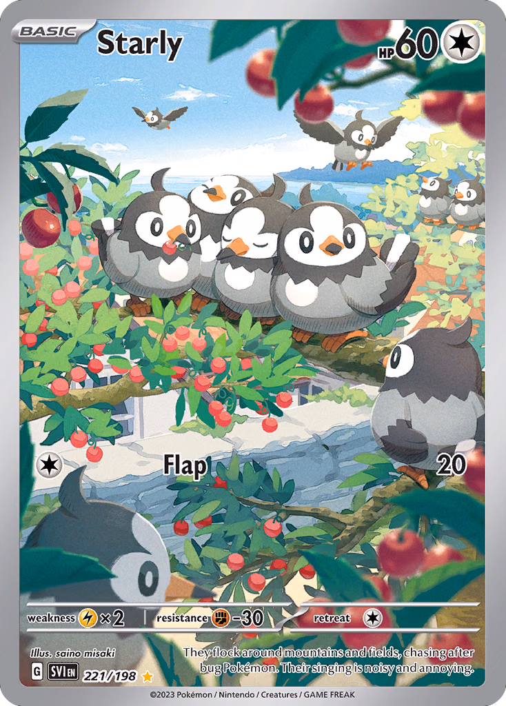 Starly Pokemon card (221/198, Scarlet & Violet)