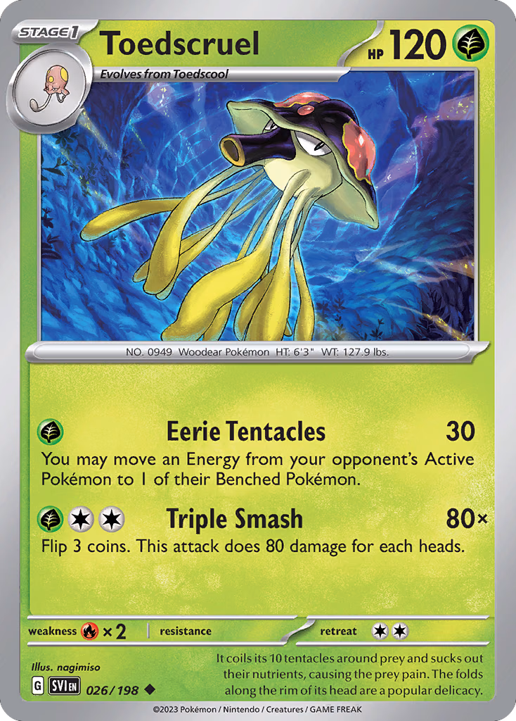 Toedscruel Pokemon card (026/198, Scarlet & Violet)
