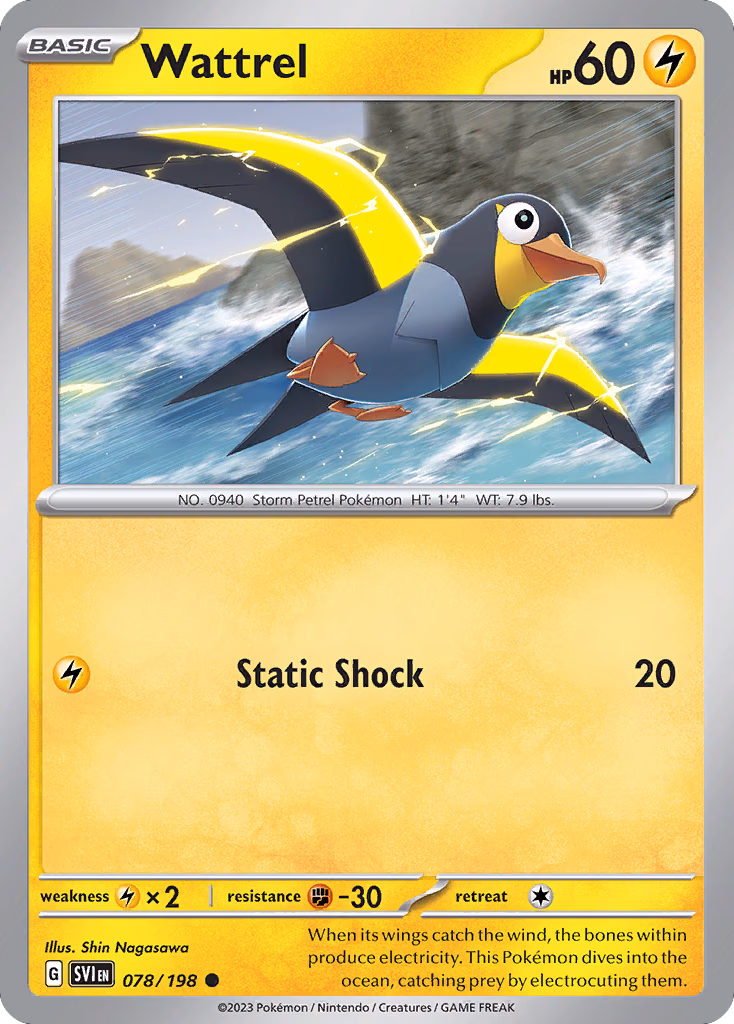 Wattrel Pokemon card (078/198, Scarlet & Violet)