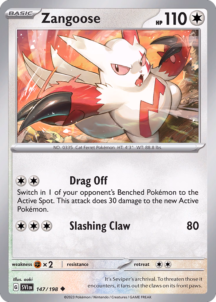 Zangoose Pokemon card (147/198, Scarlet & Violet)