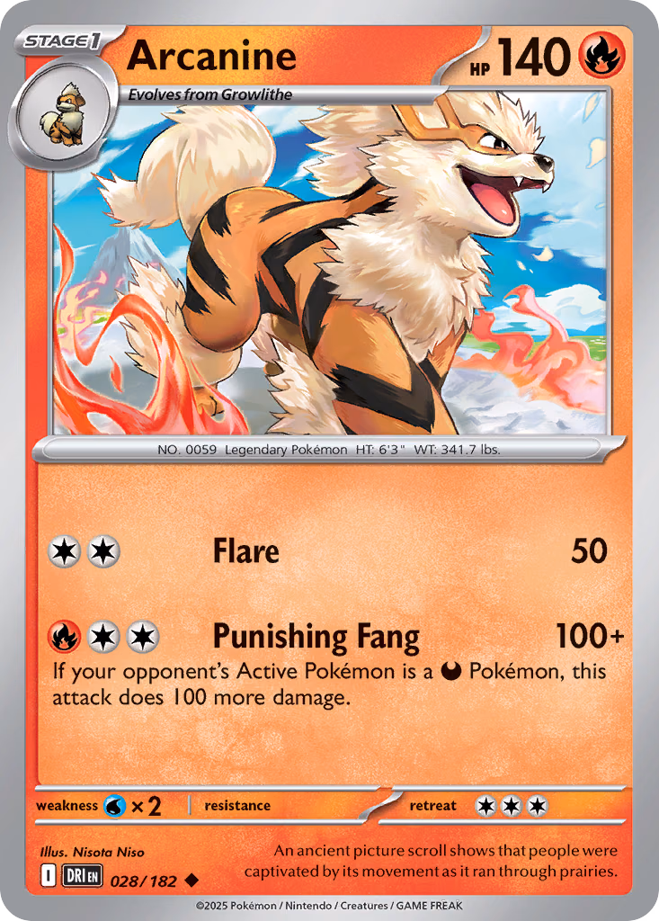 Arcanine Pokemon card (028/182, Destined Rivals)