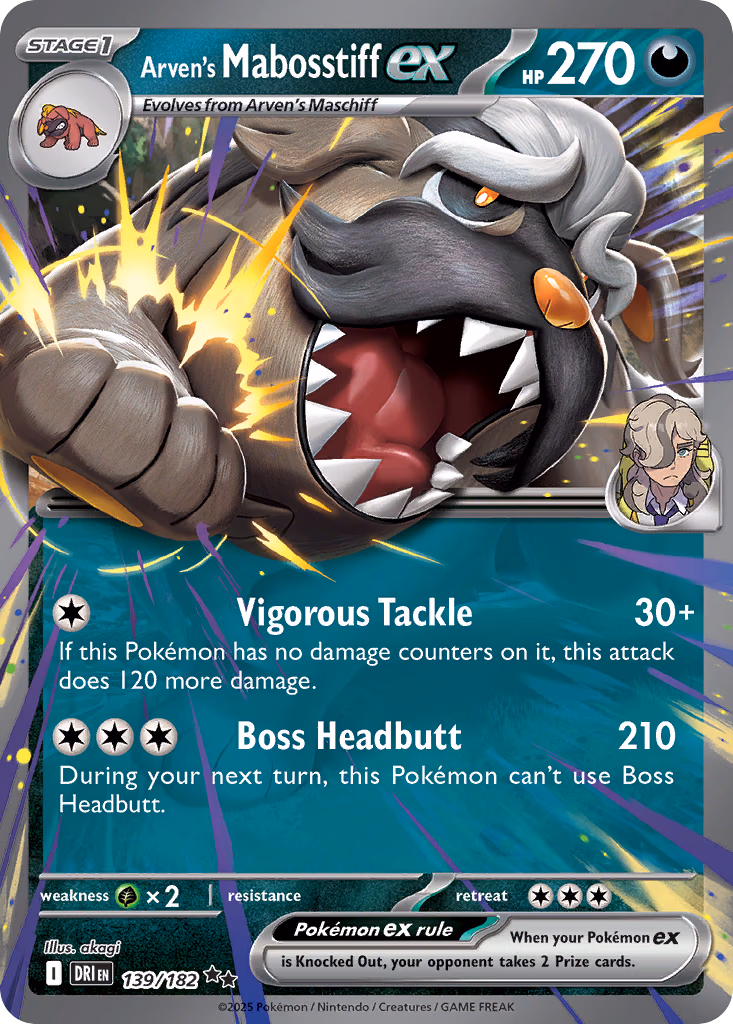 Arven's Mabosstiff ex Pokemon card (139/182, Destined Rivals)