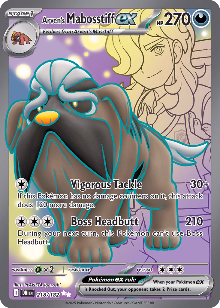 Arven's Mabosstiff ex Pokemon card (218/182, Destined Rivals)