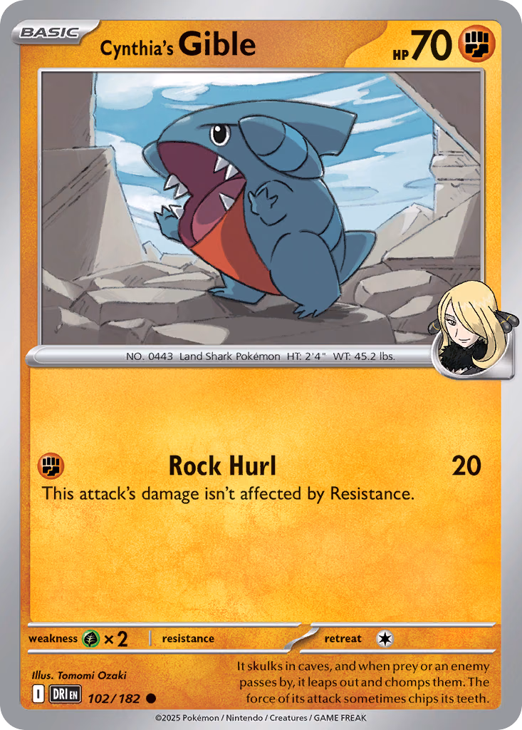 Cynthia's Gible Pokemon card (102/182, Destined Rivals)