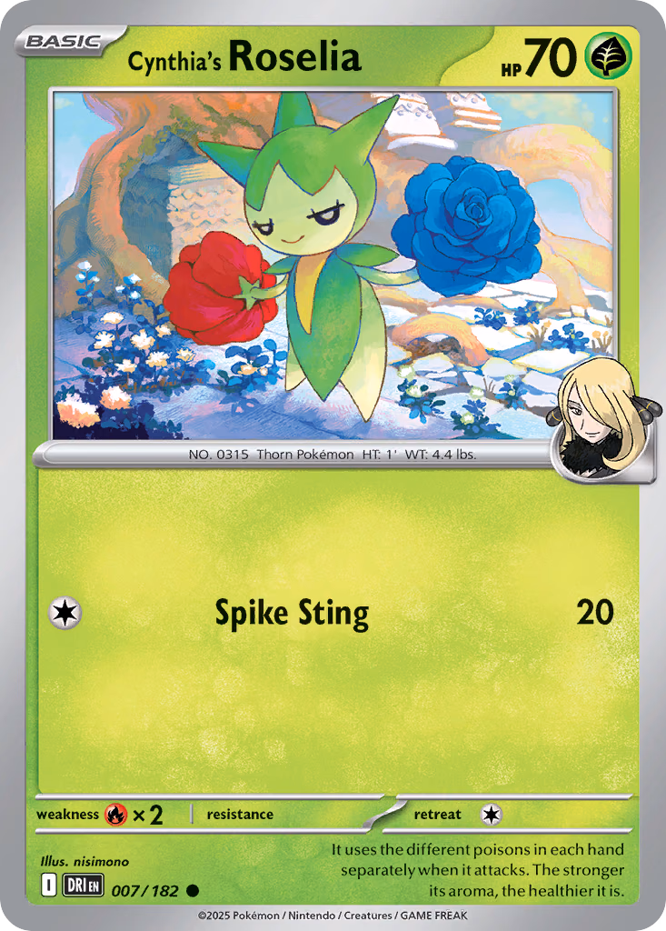Cynthia's Roselia Pokemon card (007/182, Destined Rivals)