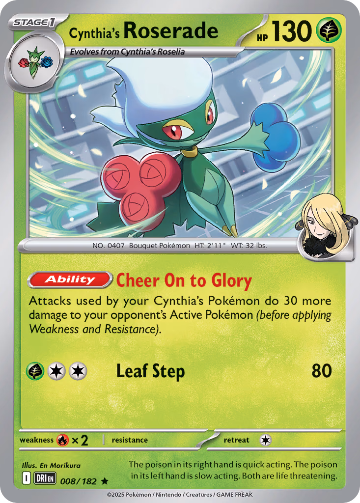 Cynthia's Roserade Pokemon card (008/182, Destined Rivals)
