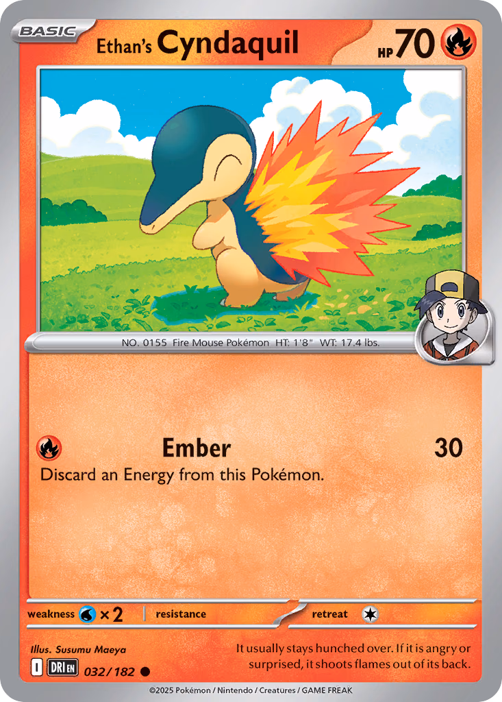 Ethan's Cyndaquil Pokemon card (032/182, Destined Rivals)