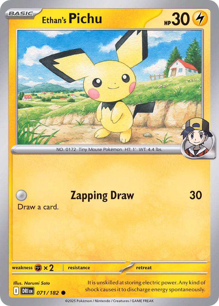 Ethan's Pichu Pokemon card (071/182, Destined Rivals)