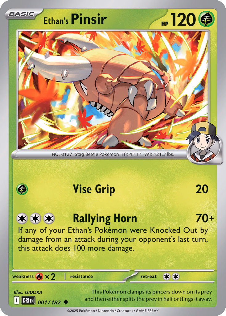 Ethan's Pinsir Pokemon card (001/182, Destined Rivals)