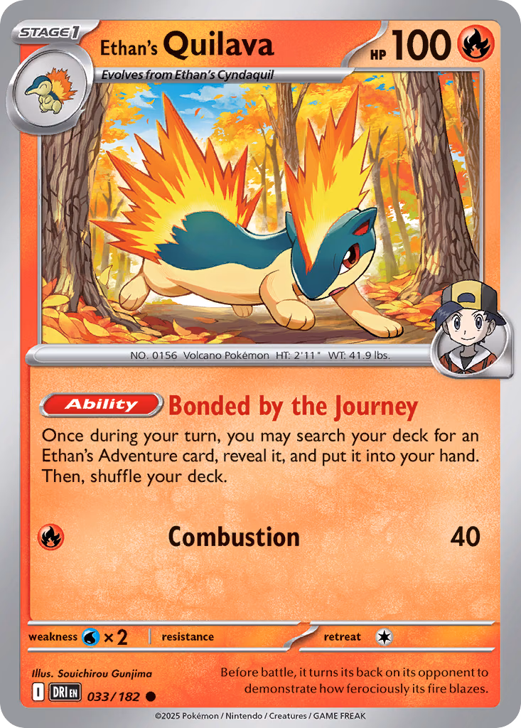Ethan's Quilava Pokemon card (033/182, Destined Rivals)