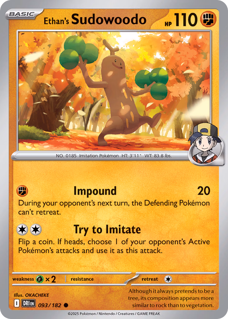 Ethan's Sudowoodo Pokemon card (093/182, Destined Rivals)