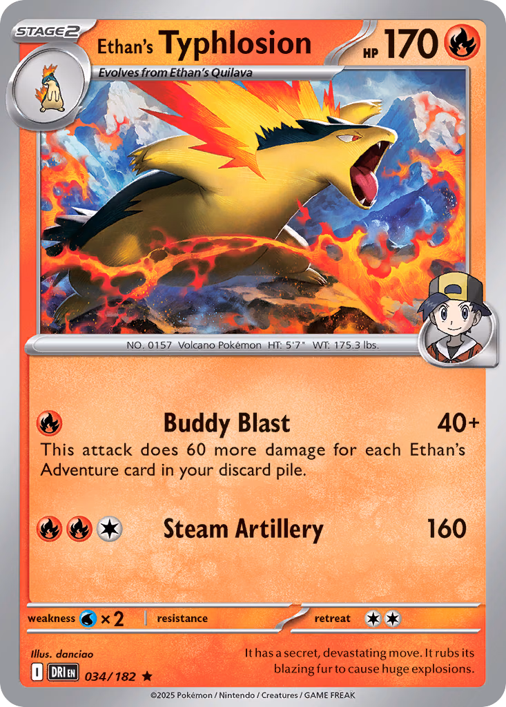 Ethan's Typhlosion Pokemon card (034/182, Destined Rivals)