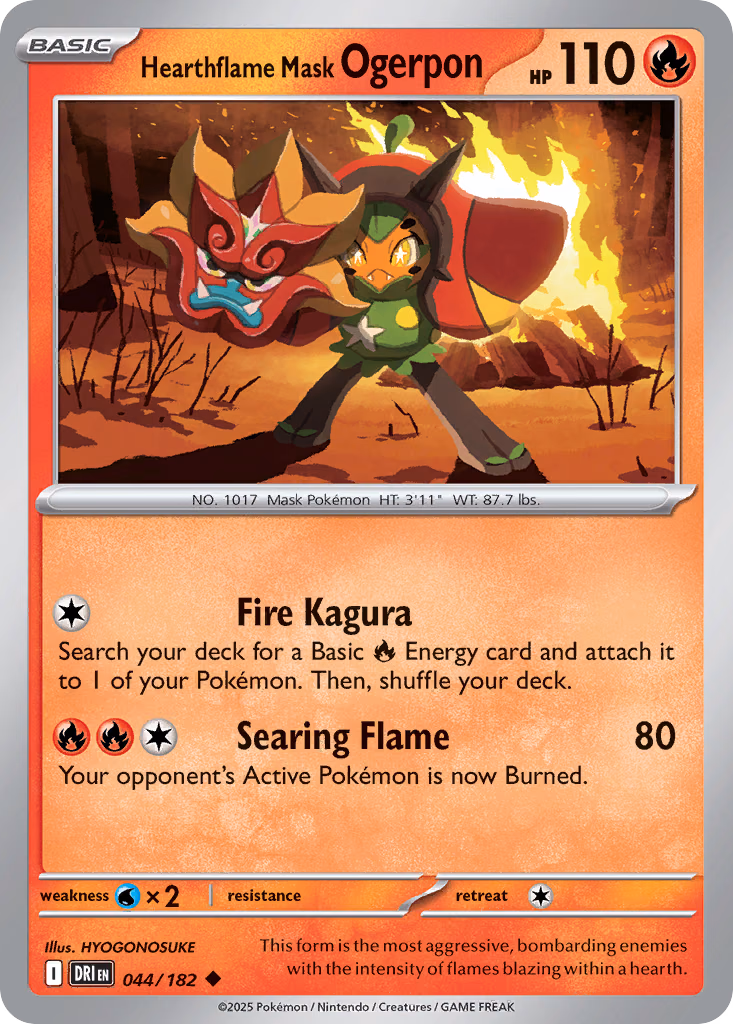 Hearthflame Mask Ogerpon Pokemon card (044/182, Destined Rivals)